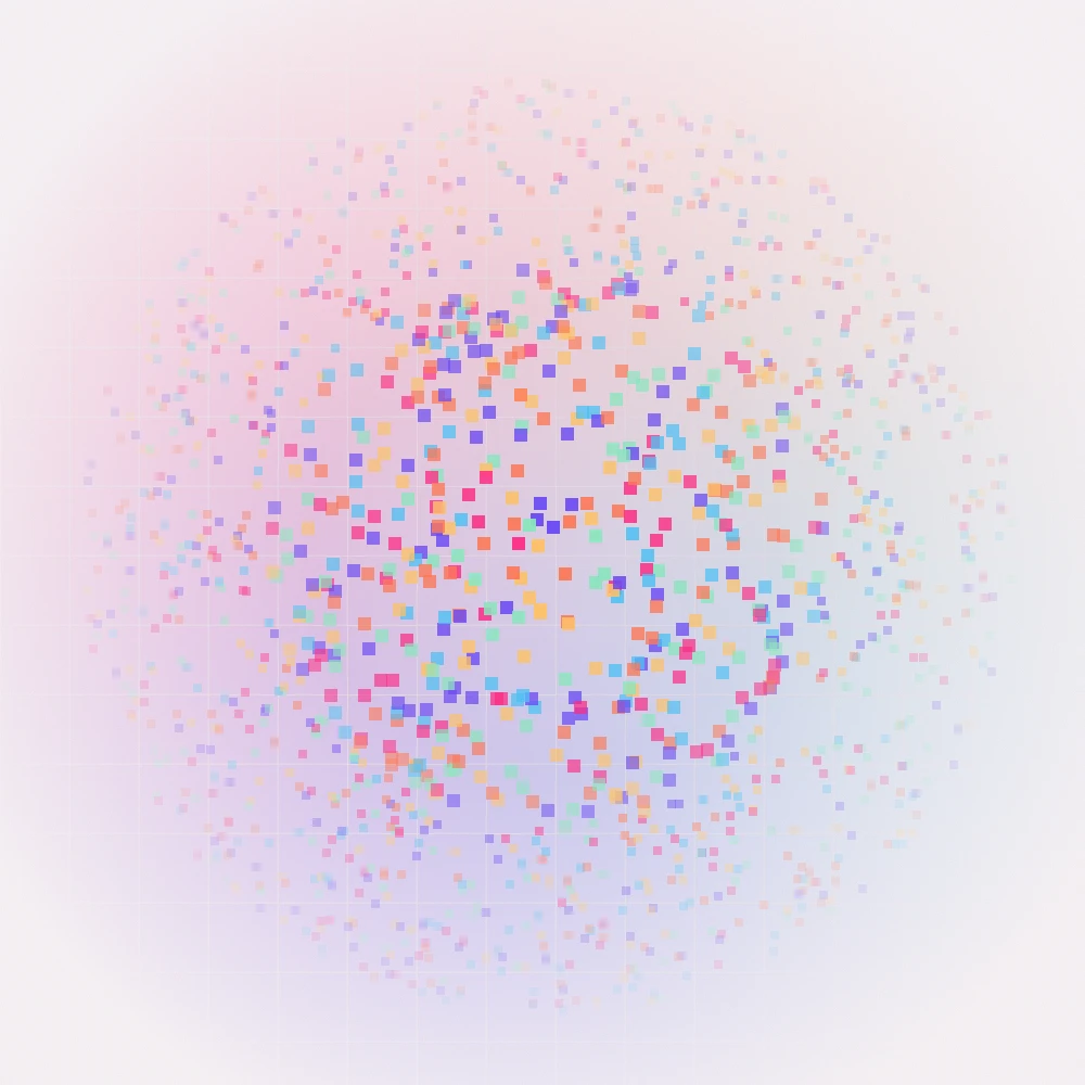 A drift of blocks in the brand spectrum, thinning out toward the edges.